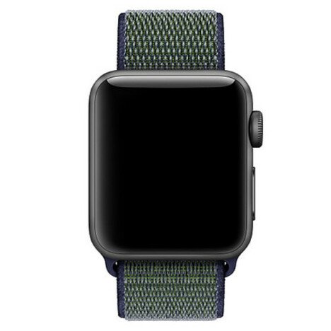 Curea iUni compatibila cu Apple Watch 1/2/3/4/5/6/7, 44mm, Nylon Sport, Woven Strap, Navy Blue/Green