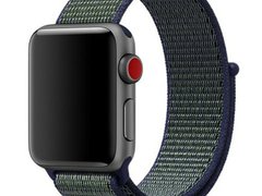 Curea iUni compatibila cu Apple Watch 1/2/3/4/5/6/7, 40mm, Nylon Sport, Woven Strap, Navy Blue/Green